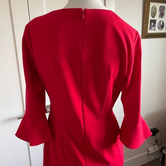 Donna Morgan for Nordstrom Scoop Nk 3/4 Slv Poet/Bell Cuff Poly Dress Bold Red 6 - Picture 8 of 12
